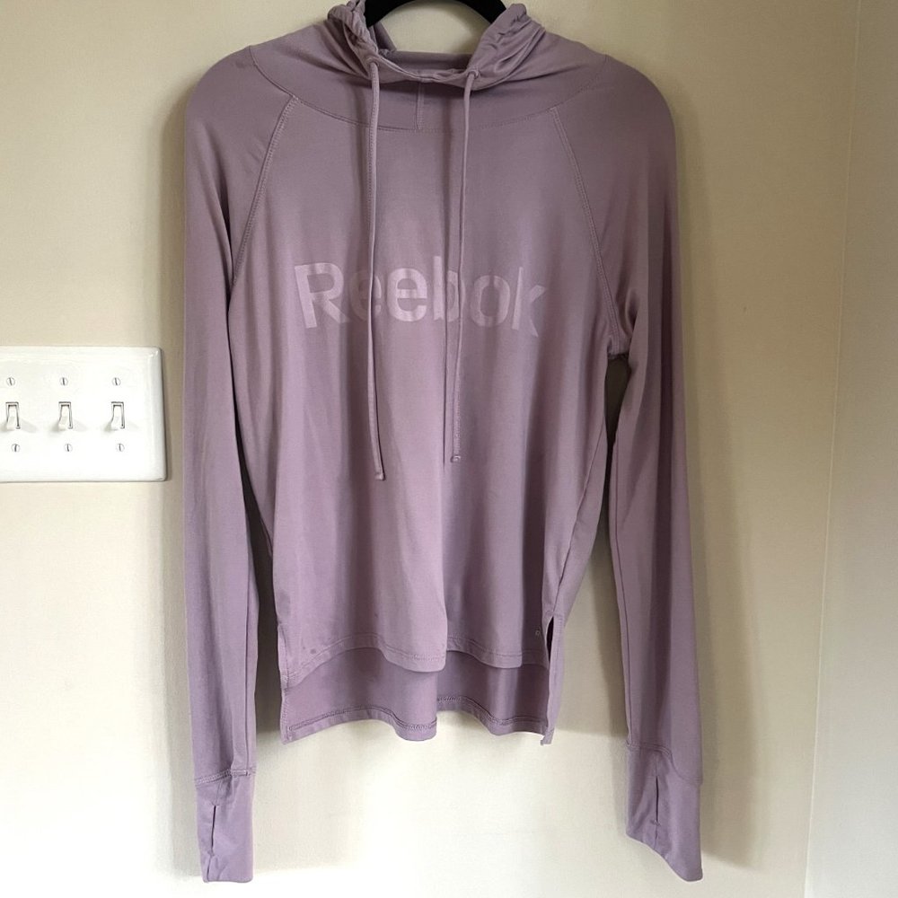 Reebok Logo Limitless Charger Long Sleeved Hoodie, Sea Fog, Size S